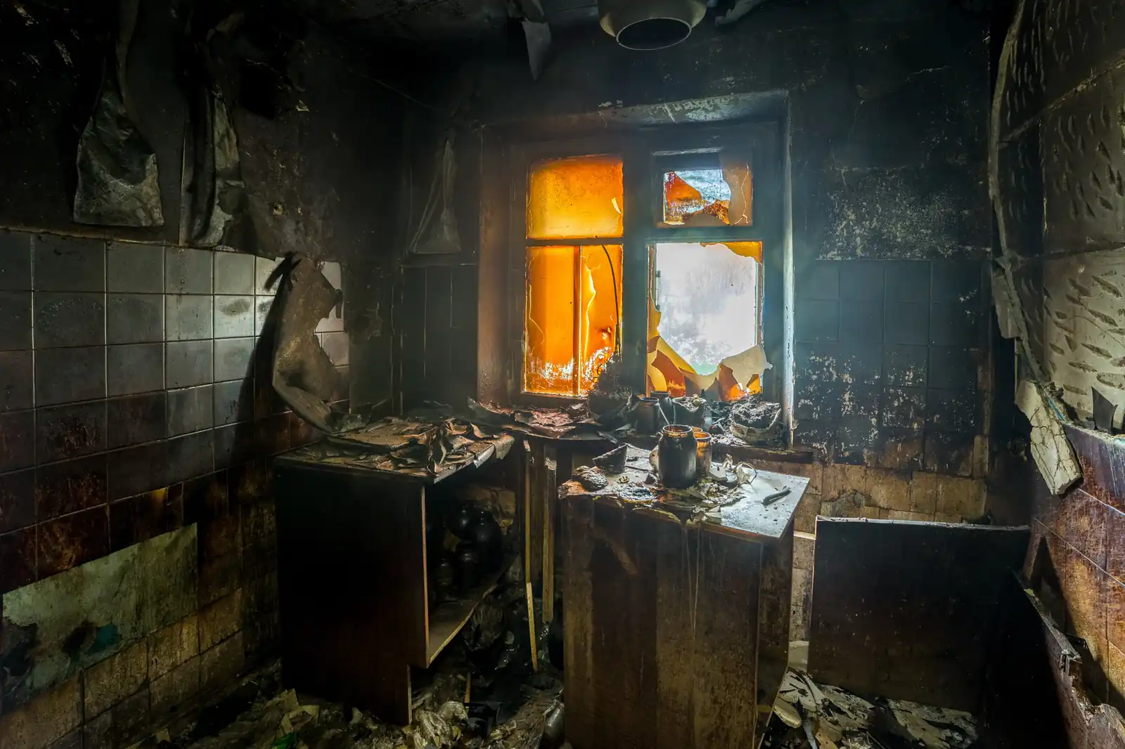 Fire damage restoration crew responding to a house fire in Whittier, CA near 90602